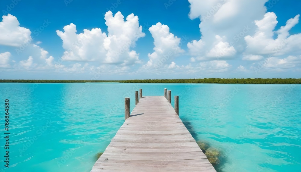 wooden-pier-in-bacalar-lagoon-with-beautiful-landscape.jpg - obrazy, fototapety, plakaty 
