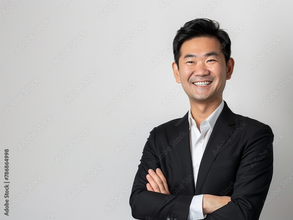 Asian finance professional in smart attire beaming smile Asian finance professional in smart attire beaming smile