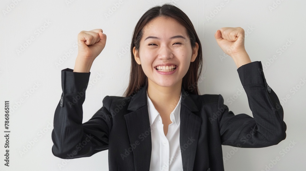 Successful Asian professional celebrating achievement Successful Asian professional celebrating achievement
