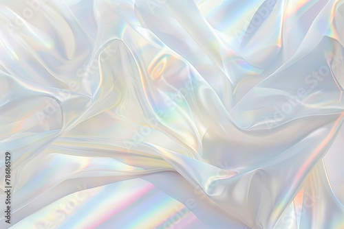 Color, background and holographic fabric with texture, light and space with pastel neon shine. Pattern, backdrop and cloth with iridescent glow for creative pearl art, wallpaper or futuristic design