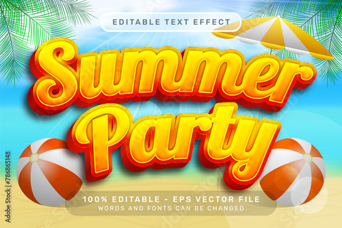 summer party 3d text effect and editable text effect with a beach background