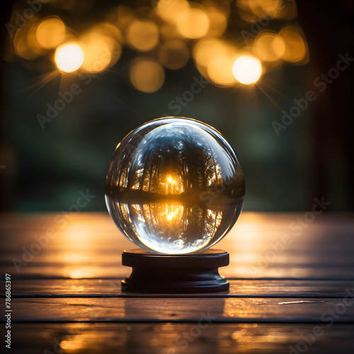 Mystic Perspective: Captivating Reflections Through a Crystal Ball in an Entrancing Atmosphere