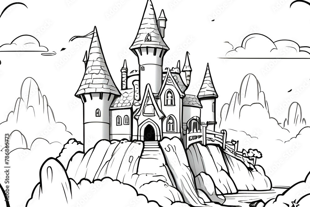 Fototapeta premium fairy tales castle coloring page 
