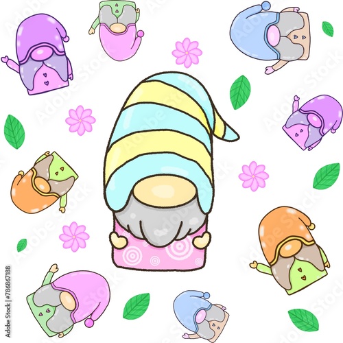seamless pattern gnome and flowers