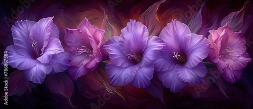 purple flowers are arranged in a row on a black background