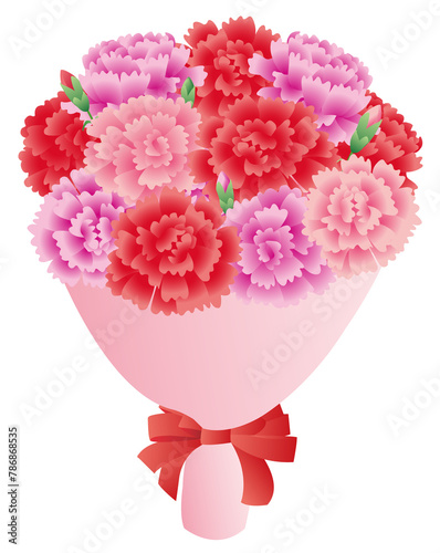 赤とピンクのカーネーションの花束　イラスト