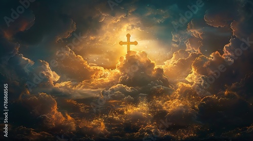 Sacred cross with heavenly clouds