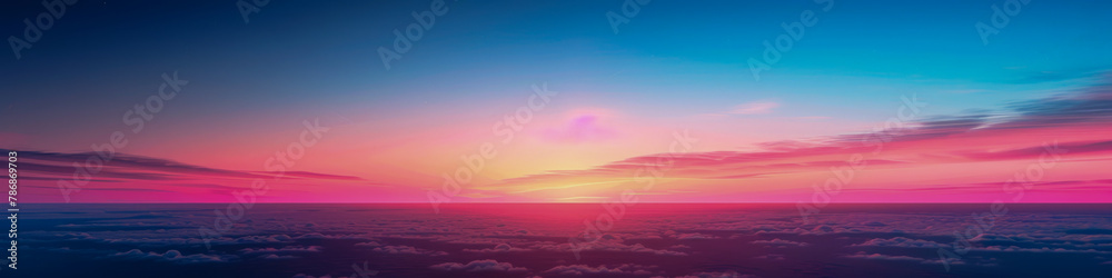 Surreal Sunset Above the Clouds with Vibrant Pink and Blue Hues