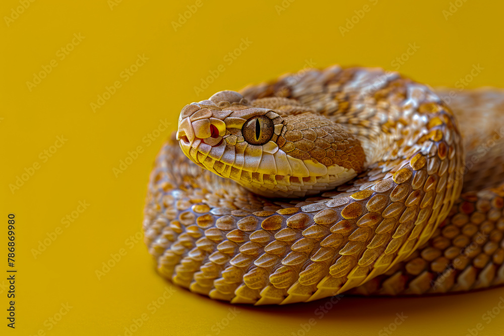 Fototapeta premium Golden Scaled Serpent on Vivid Yellow Background