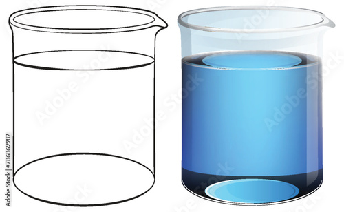 Vector illustration of a beaker filled with blue fluid