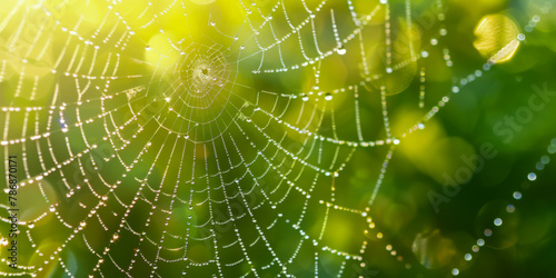 Morning Dew Adorning a Spider Web in Golden Light