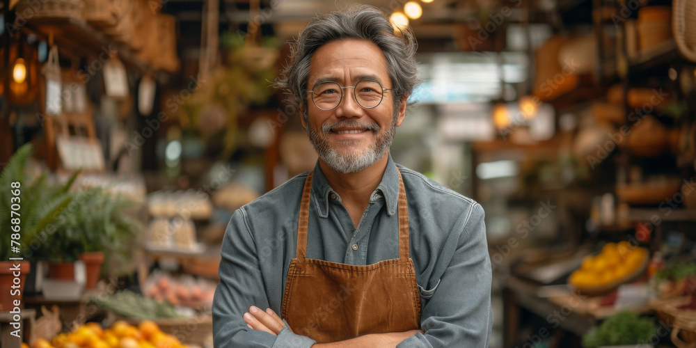 Smiling Mature Market Owner With Arms Crossed Smiling Mature Market Owner With Arms Crossed