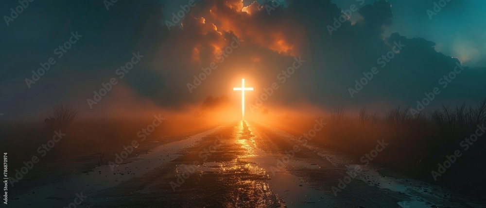 Light behind the cross on high Light behind the cross on high