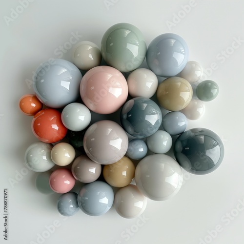 A cluster of glossy, multicolored spheres with a soft shadow on a light background.