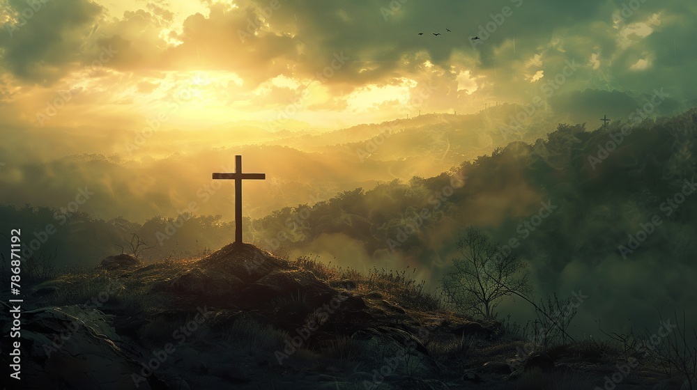 Jesus Christ's cross over hills Jesus Christ's cross over hills