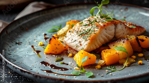 Fish with pineapple on a plate