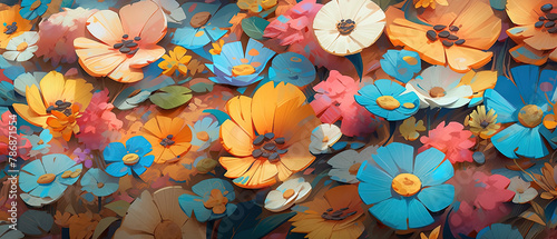 brightly colored paper flowers are arranged in a pattern photo