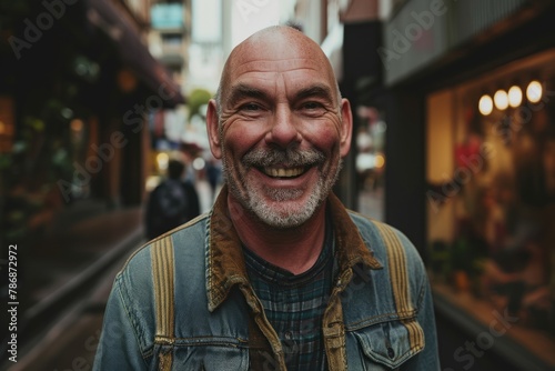 Portrait of a smiling senior man in the streets of the city