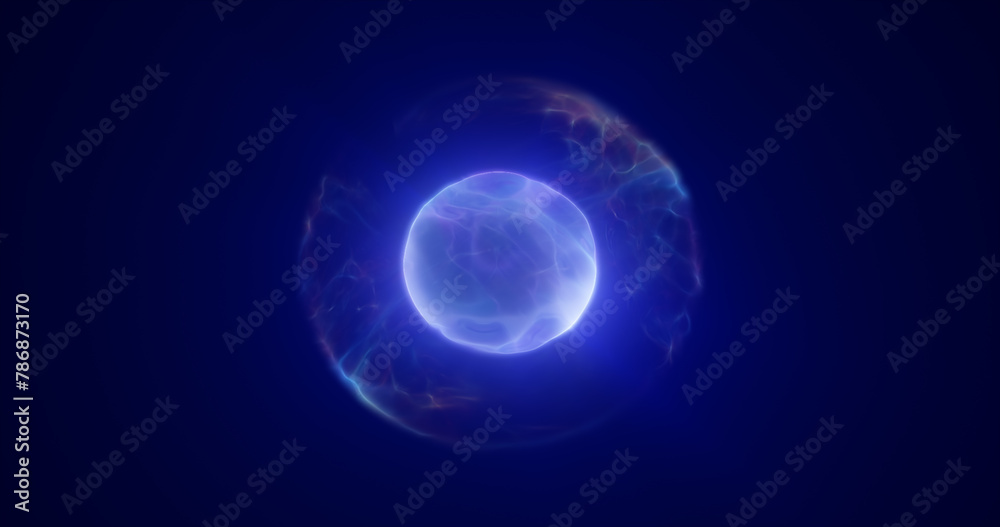 Spinning blue purple energy sphere digital hi-tech ball futuristic magic circle glowing bright force field abstract background