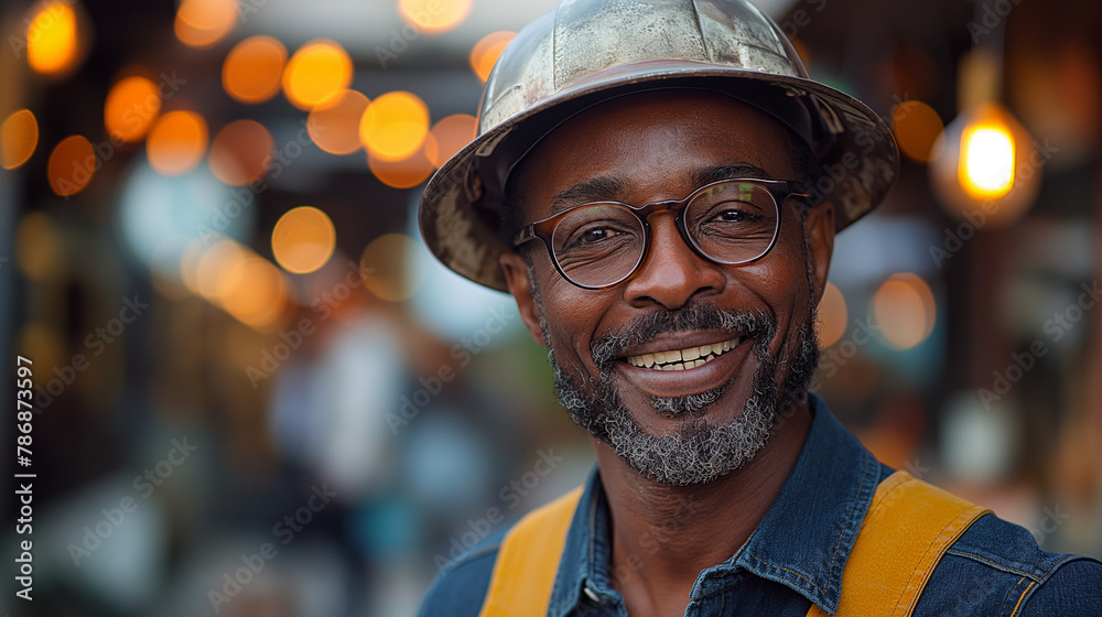 Smiling man with dreadlocks wearing sunglasses and a construction helmet Smiling man with dreadlocks wearing sunglasses and a construction helmet