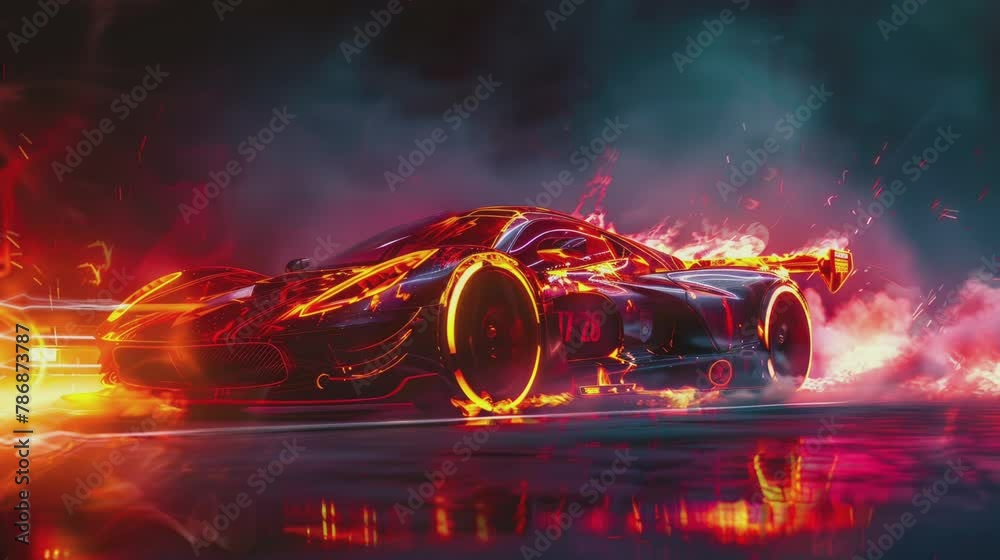 Very cool racing car there is fire and smoke . seamless looping time-lapse virtual 4k video Animation Background.