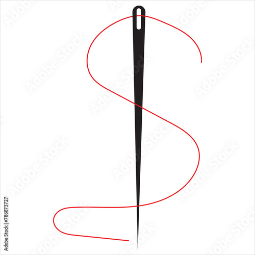 Set of needle with thread vector icons. Black silhouette with sewing needle. Elegant needle with thread. Vector Eps 10/AI