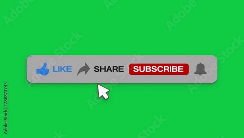 Video animation of an animated, floating subscribe button with a bell button on a green background. - Suitable for video blog. 