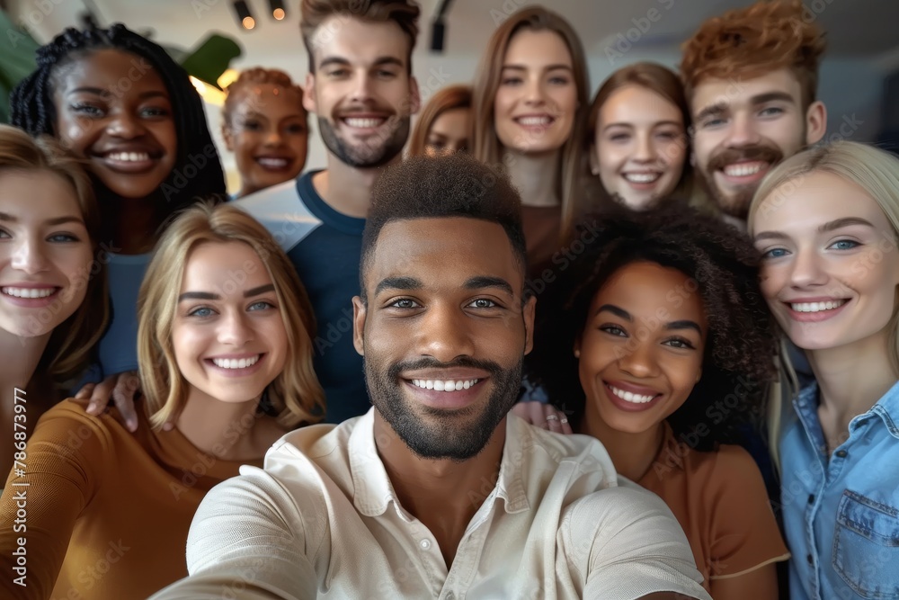 Multicultural happy people taking group selfie portrait in the office, diverse people celebrating together, Happy lifestyle and teamwork concept Multicultural happy people taking group selfie portrait in the office, diverse people celebrating together, Happy lifestyle and teamwork concept