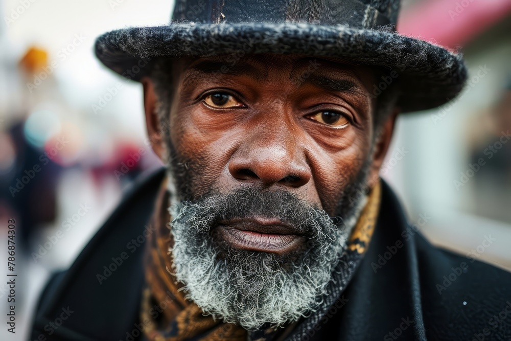 Portrait of an old man with a beard and mustache in the street Portrait of an old man with a beard and mustache in the street