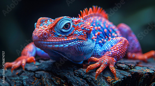 Illustration of vividly collared red and blue lizard