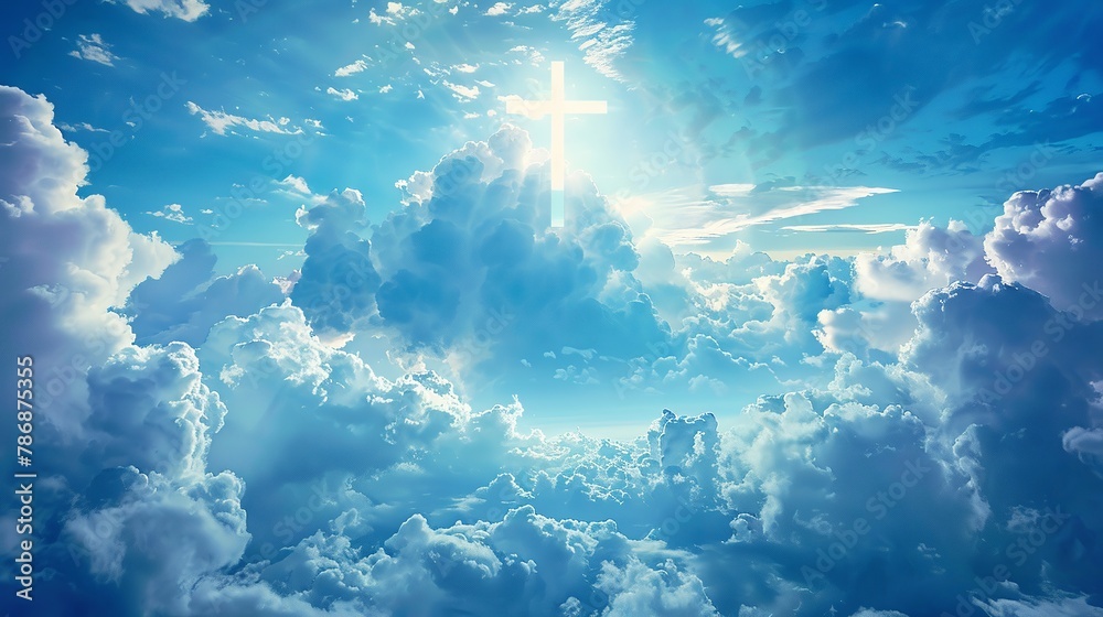 Cross and clouds symbolizing faith - obrazy, fototapety, plakaty 