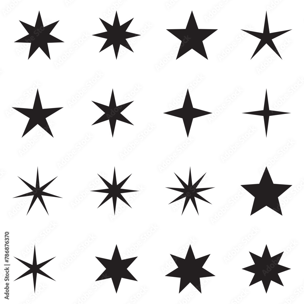 Star icons. Sparkles, shining burst. Star symbols star isolated on white background. Stars of different shapes, a set of templates for greeting card, poster. Star icons. Sparkles, shining burst. Star symbols star isolated on white background. Stars of different shapes, a set of templates for greeting card, poster.