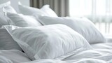 Luxurious white pillows in a close-up view, emphasizing softness and a cozy sleep environment
