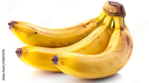 A bunch of ripe bananas exhibits a creamy yellow hue with subtle brown spots, indicative of natural sweetness, perfect for a nutritious snack or culinary creation.
