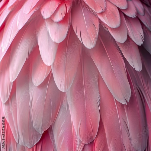 Pink Feathers Background, Flamingo Plume Pattern, Wings Feather Texture with Copy Space