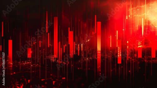 Vivid Red Candlestick Chart An image showing a candlestick chart filled with long red bars, indicating a sharp decline in stock prices. © Stone Story