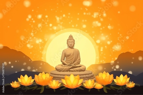 A buddha sits in vesak buddha purnima day with copy space. Background for vesak festival day