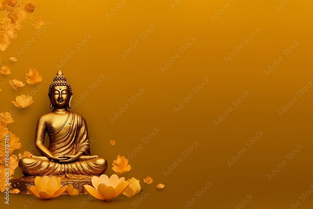 A buddha sits in vesak buddha purnima day with copy space. Background for vesak festival day