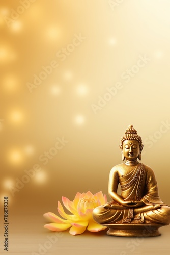 A buddha sits in vesak buddha purnima day with copy space. Background for vesak festival day