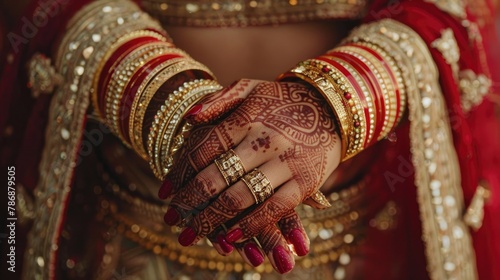 Bride s hands adorned with bangles and gold rings