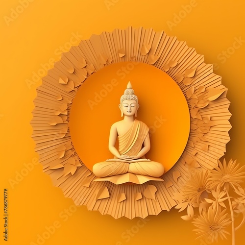 A buddha sits in vesak buddha purnima day with copy space. Background for vesak festival day