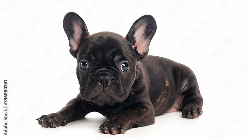 French Bulldog  puppy,  black, puppy, white background, cute puppy, dog, mock up, photography