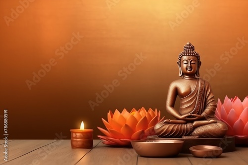 A buddha sits in vesak buddha purnima day with copy space. Background for vesak festival day 