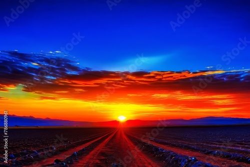 the Desert mirage reflecting fiery sunset