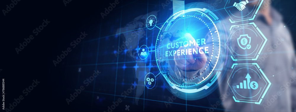 Business, technology, internet and network concept. The future of technology. Virtual screen of the future with the inscription: customer experience.
