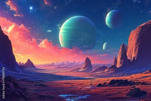 Planet Landscape  Captivating 3D Illustration