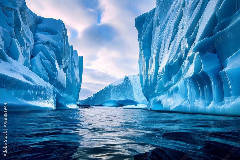 the arctic ocean with floating icebergs - obrazy, fototapety, plakaty 