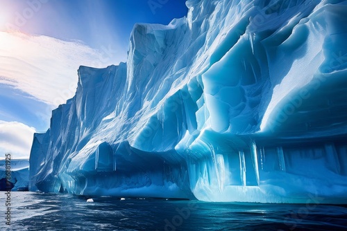 the arctic ocean with floating icebergs