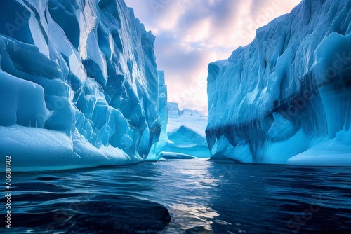 the arctic ocean with floating icebergs photo