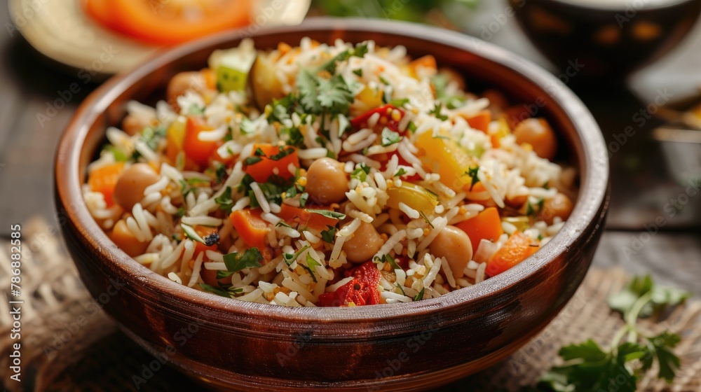 Chickpea Rice Dish Combined with Vegetables or Basmati Rice Pilaf with Chana Known as Chana Pulao Chickpea Rice Dish Combined with Vegetables or Basmati Rice Pilaf with Chana Known as Chana Pulao